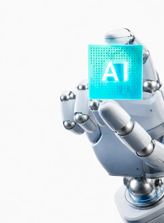 Robot con símbolo de inteligencia artificial en una demostración conceptual